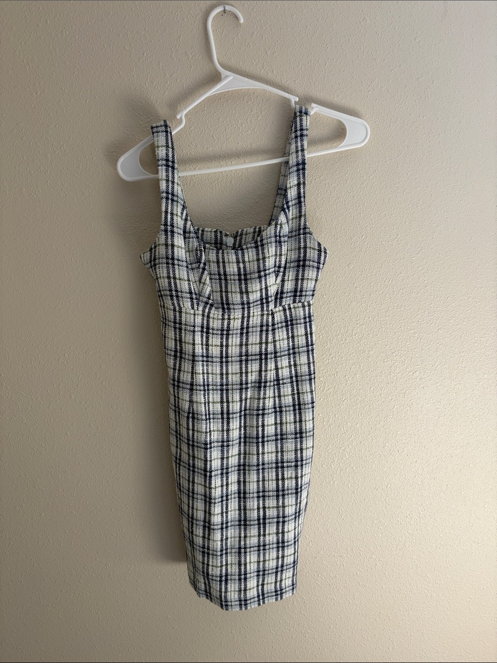 Abercrombie & Fitch Navy and Cream Plaid Midi Bodycon Dress